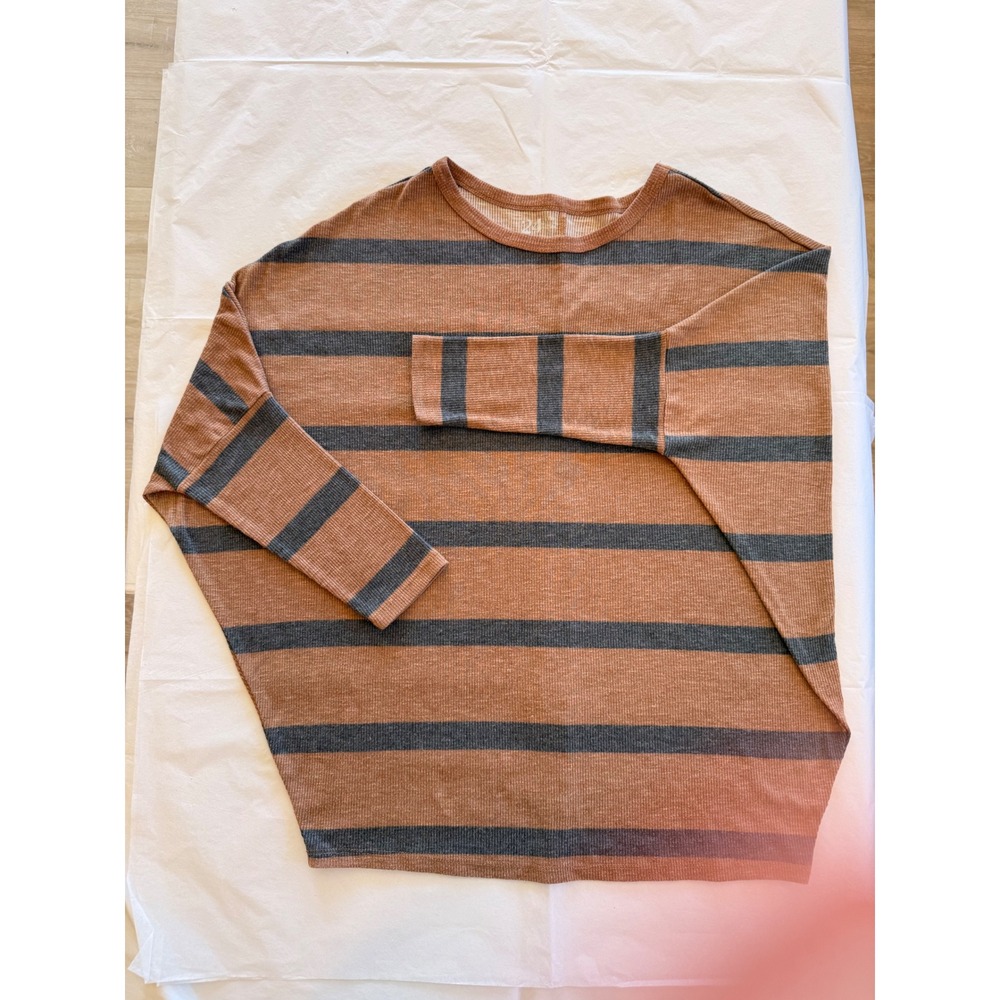 Maurices 24/7 Top Women Medium Brown Striped Good Dolman Sleeve Ribbed Knit